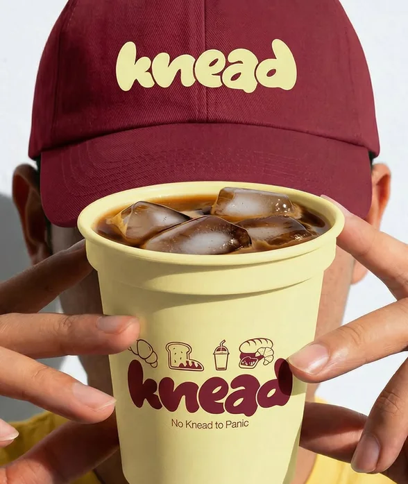 Knead cafe cap and cup branding