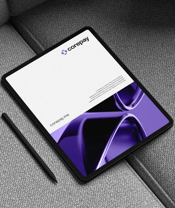 Corepay fintech brand on a tablet