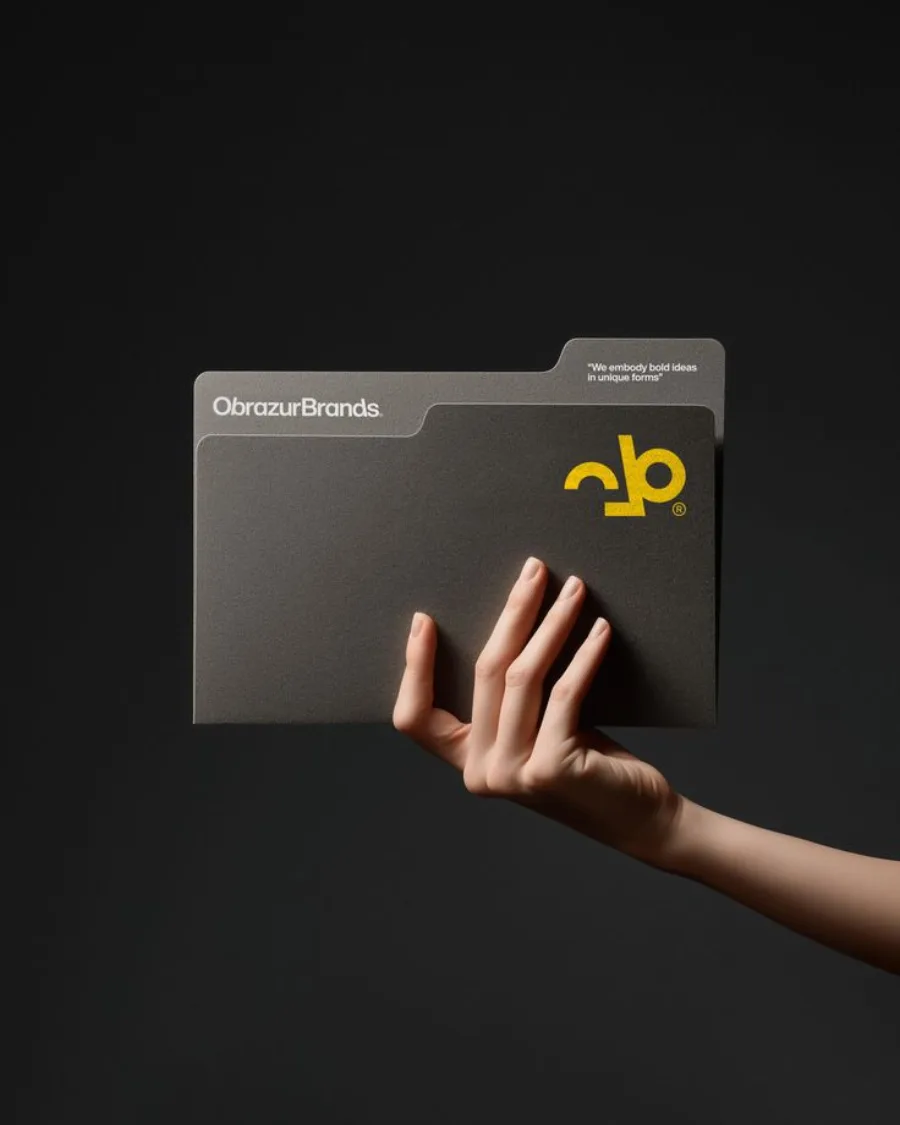 Folder mockup with a yellow logo